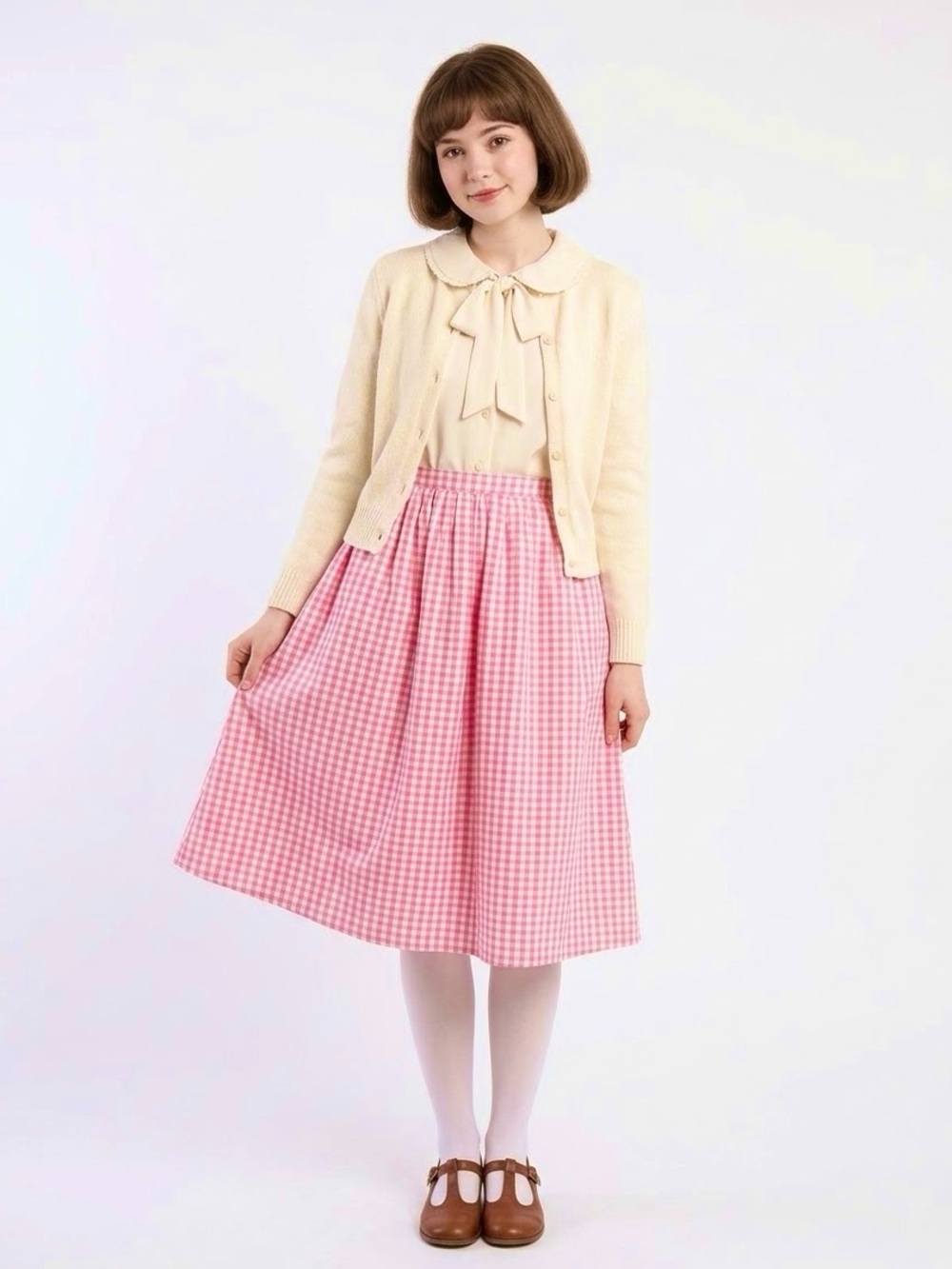 Miss Sixty Pink Gingham Flare Midi Skirt Picnic Twee Preppy Countrycore Prairie